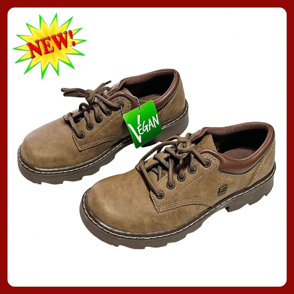 Skechers Oxford Shoes Men's US 7.5 Brown‎ Vegan Lace Up Casual Comfort Lug